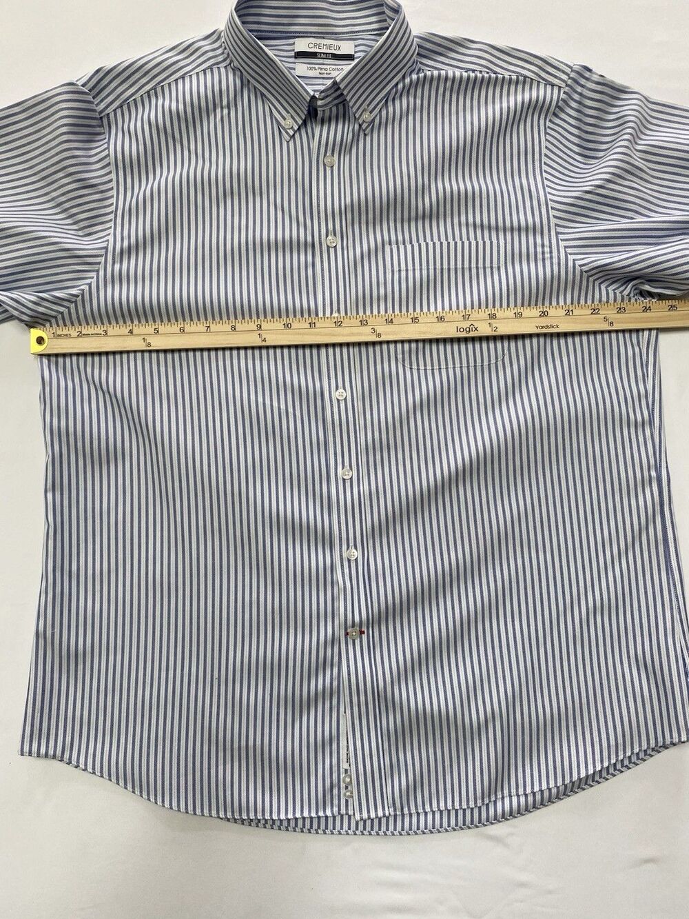 Cremieux Slim Fit Men’s Shirt Blue White Striped Pima Cotton Non-Iron L/S - Picture 3 of 7
